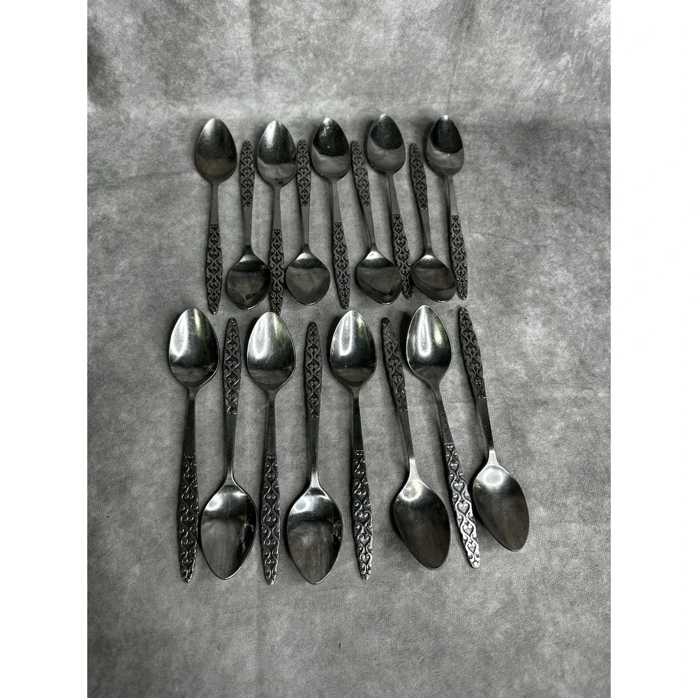 17 Dinner Spoons National Stainless Japan Malta  NSTMAL Geometric MCM‎